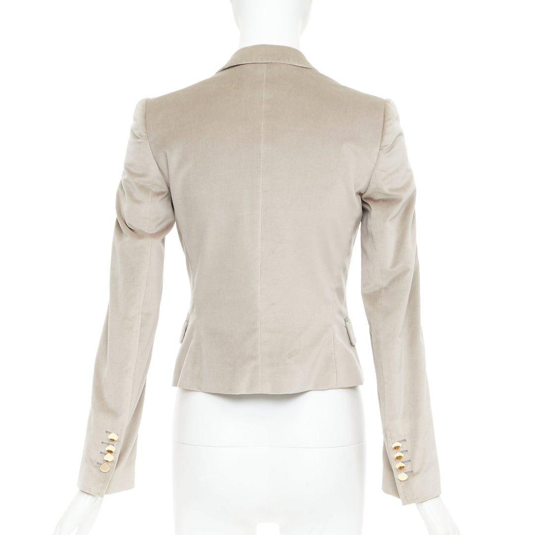 DOLCE GABBANA beige velvet satin peak lapel cropped tux blazer IT36 XXS