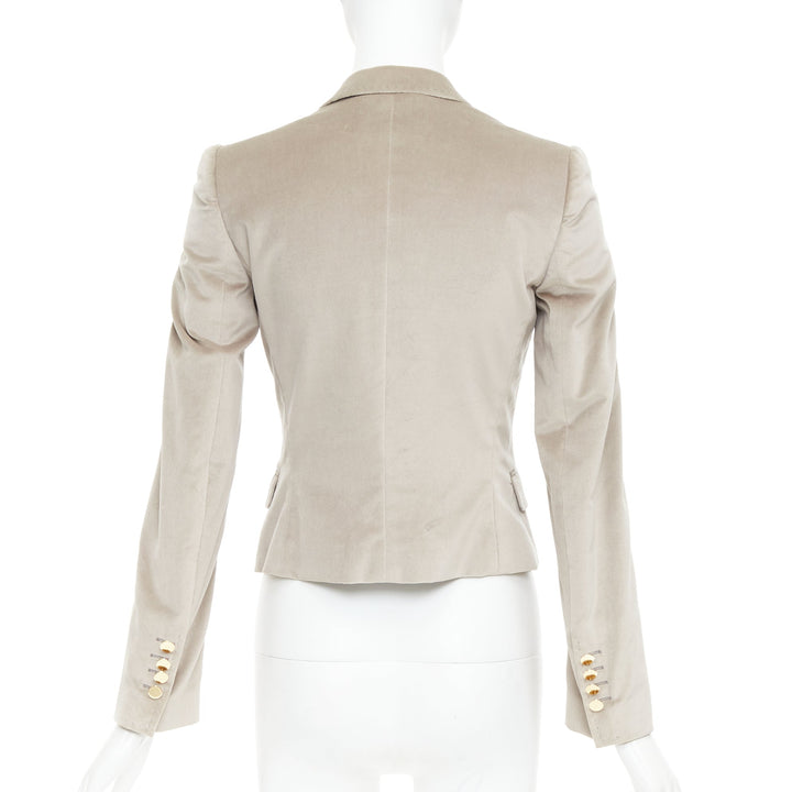 DOLCE GABBANA beige velvet satin peak lapel cropped tux blazer IT36 XXS