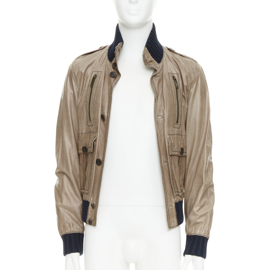 GUCCI Vintage Madonna brown coated leather flight bomber jacket IT48 M