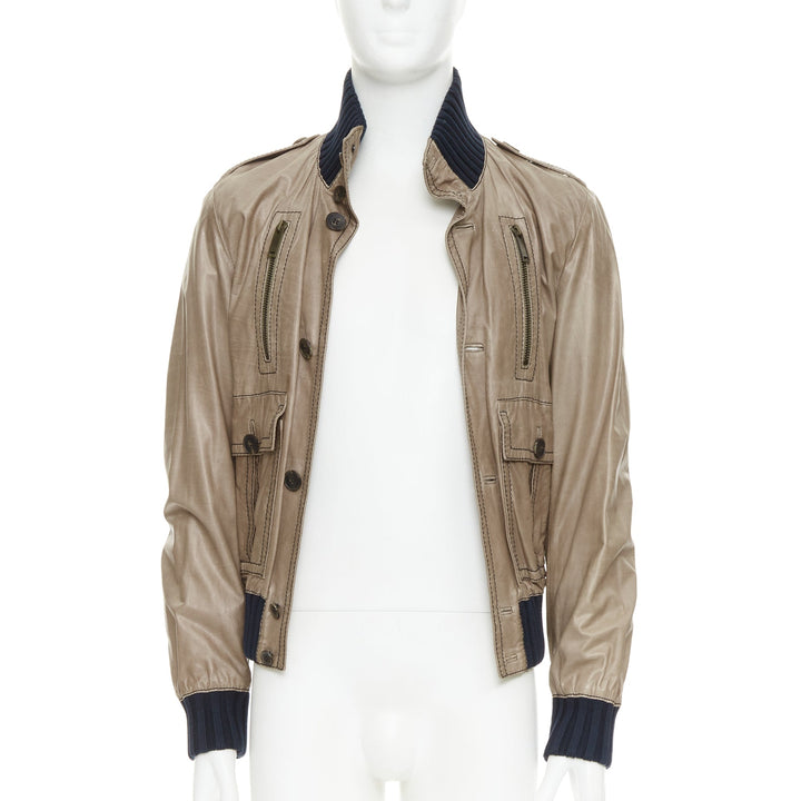 GUCCI Vintage Madonna brown coated leather flight bomber jacket IT48 M