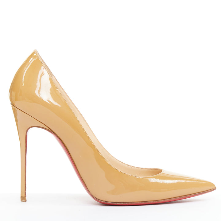 CHRISTIAN LOUBOUTIN So KAte beige tan patent point toe stiletto pumps EU37.5