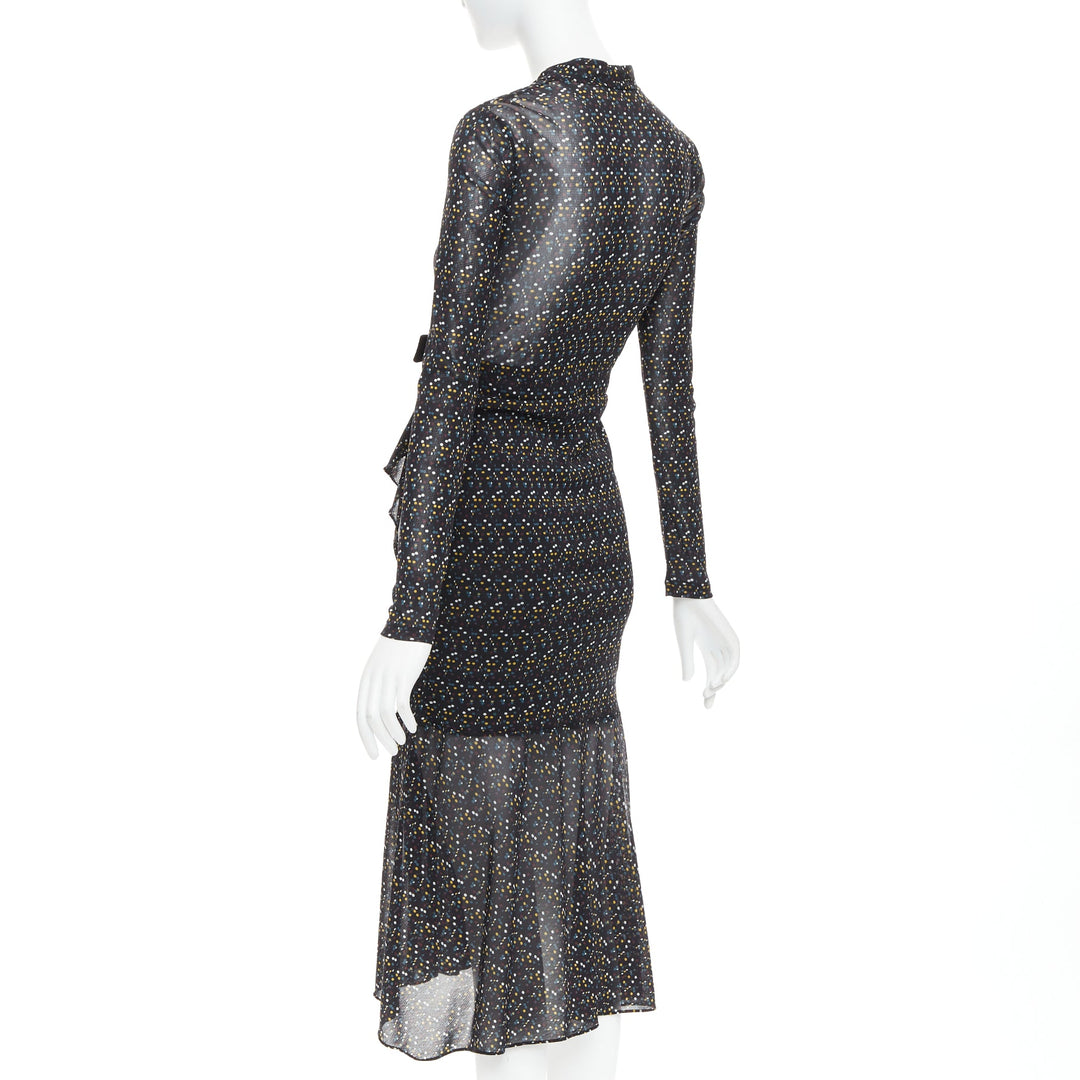 DIANE VON FURSTENBERG black multicolour polka dot bow wrap dress S