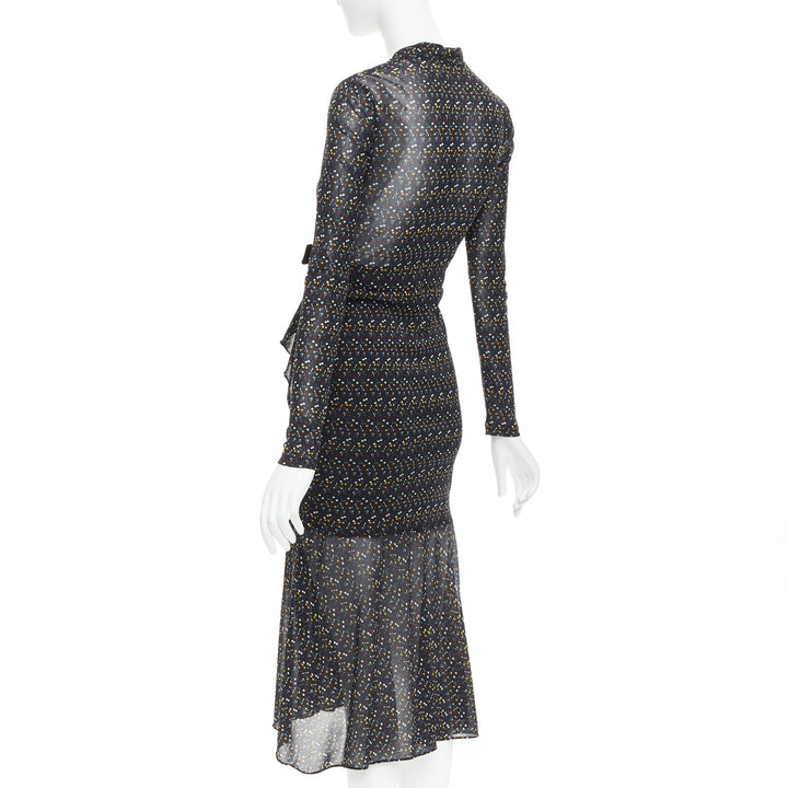 DIANE VON FURSTENBERG black multicolour polka dot bow wrap dress S