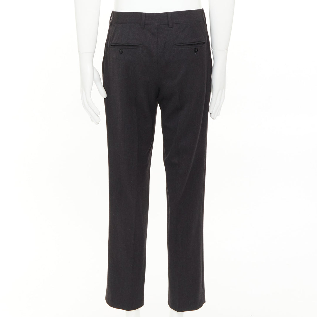 HERMES black wooly high waisted straight leg 2 back pockets trousers FR50 XL