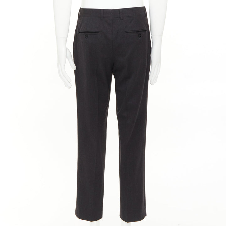 HERMES black wooly high waisted straight leg 2 back pockets trousers FR50 XL