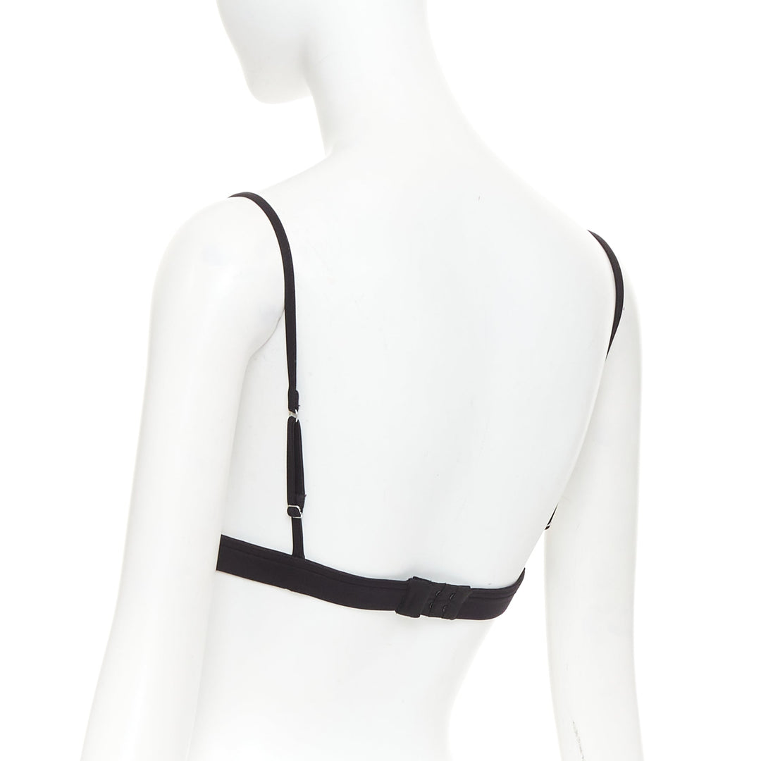 PRADA 2022 black jersey triangle logo plate plunging bralette top IT38 XS
