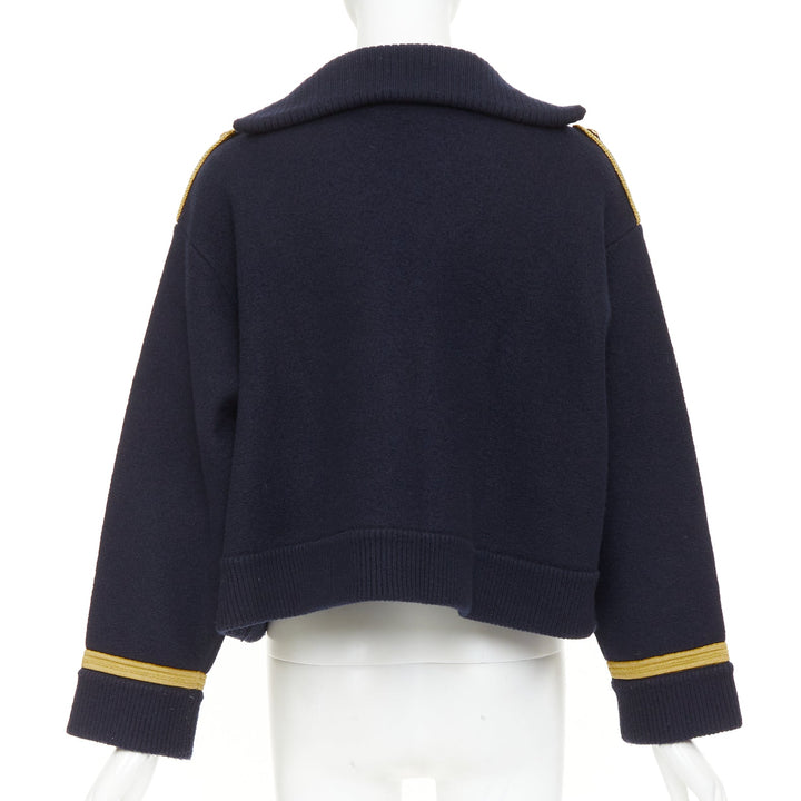 CELINE Cropp Military Vareuse wool gold trim Triomphe sailor collar pullover M