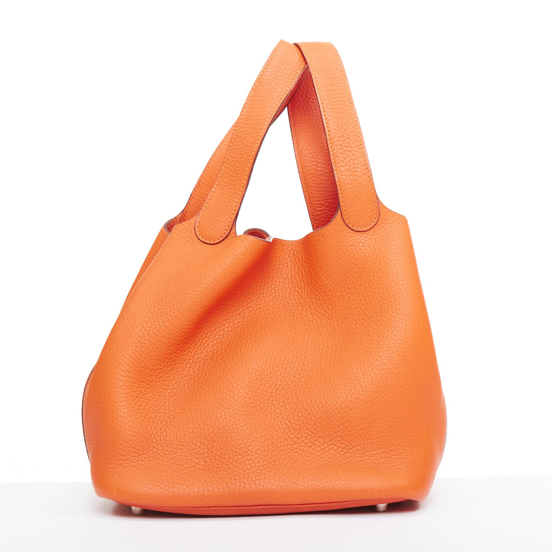 HERMES Picotin 22 orange Clemence leather palladium hardware tote bag MM