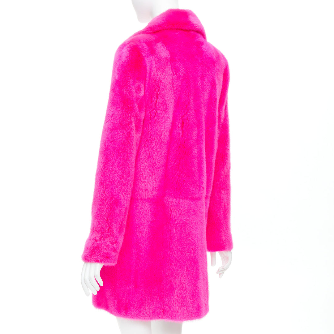 SAINT LAURENT 2015 hot pink mink fur black leather zip long coat FR38 M