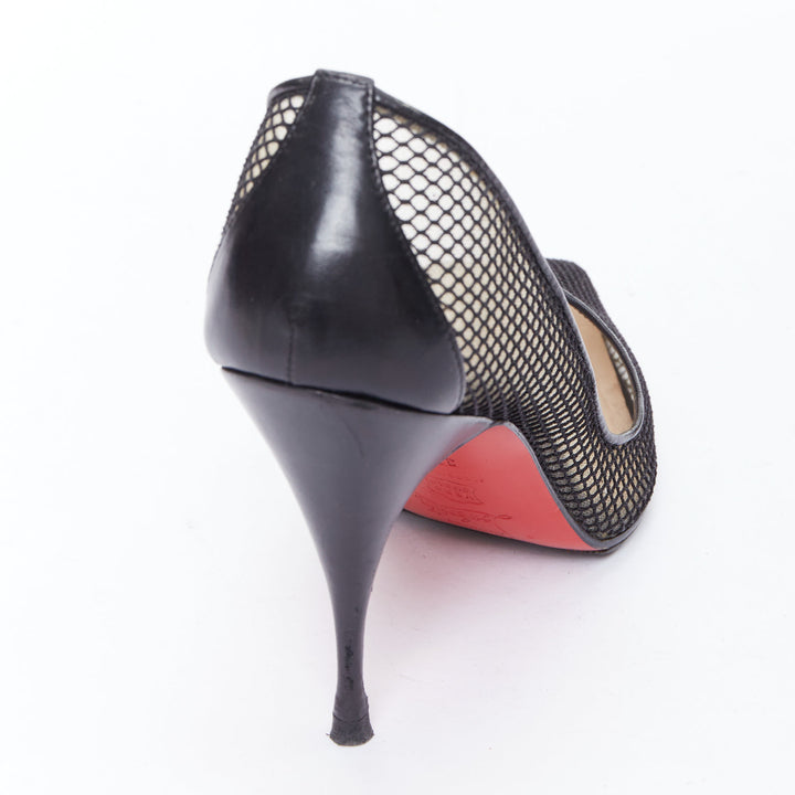 CHRISTIAN LOUBOUTIN Follies Resille black net mesh stiletto heels pump EU37.5