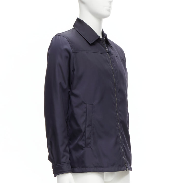 PRADA 2019 navy blue nylon zip front dual pocket minimal jacket IT46 S