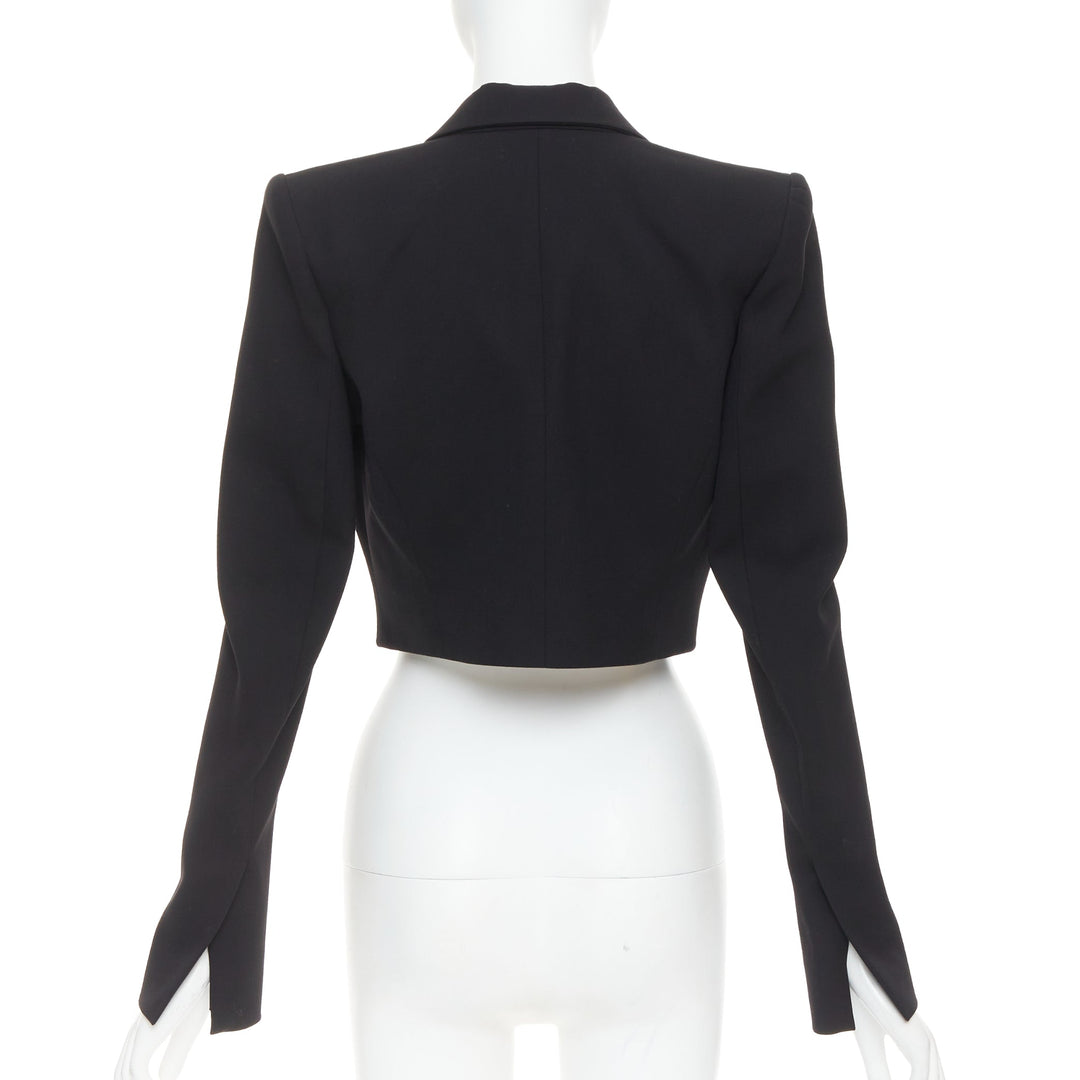 ALEXANDRE VAUTHIER COUTURE black peak lapel cropped blazer short tuxedo jacket