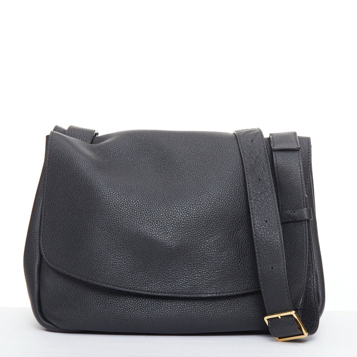 THE ROW Mail black leather gold hardware flap crossbody shoulder bag