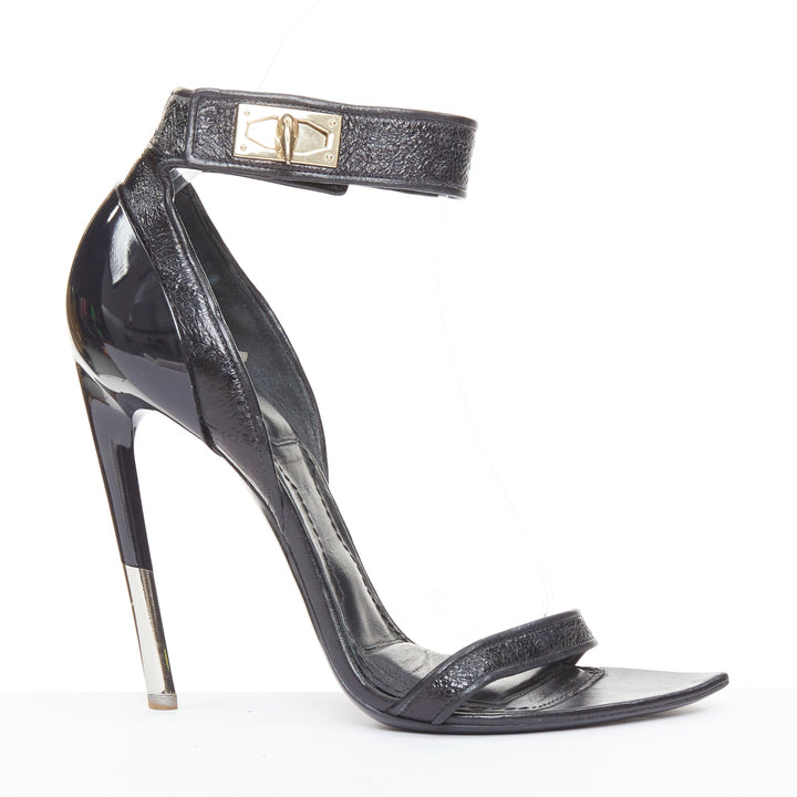 GIVENCHY 2012 Runway Shark Tooth black  gold turnlock stiletto sandals EU40