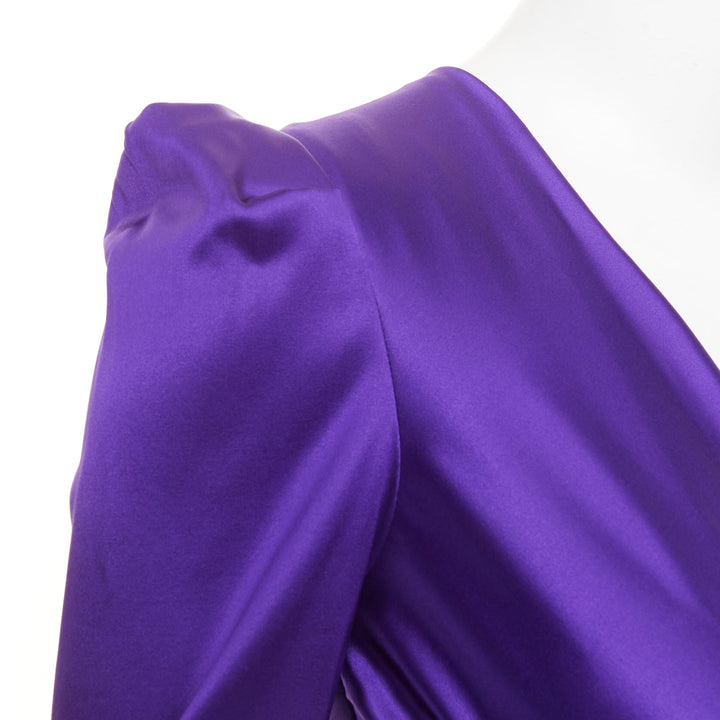 ALEXANDRE VAUTHIER crystal buckle draped purple silk satin mini dress FR34 XS