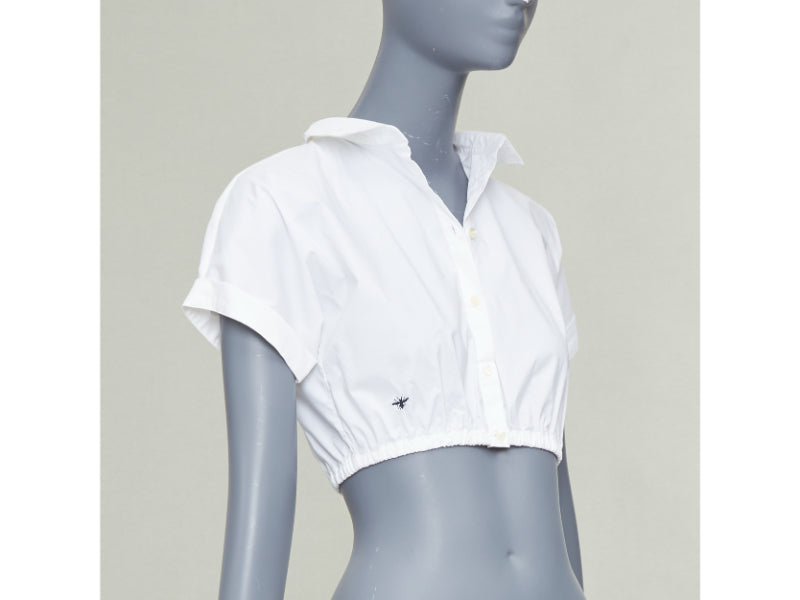 CHRISTIAN DIOR KIDS white cotton blend black bee embroidered crop shirt 12Y XS
