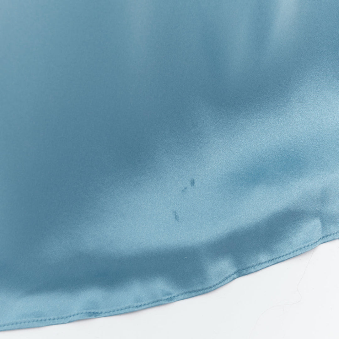 MICHELLE MASON teal blue 100% silk strappy cowl wrap high slit gown dress US4 S