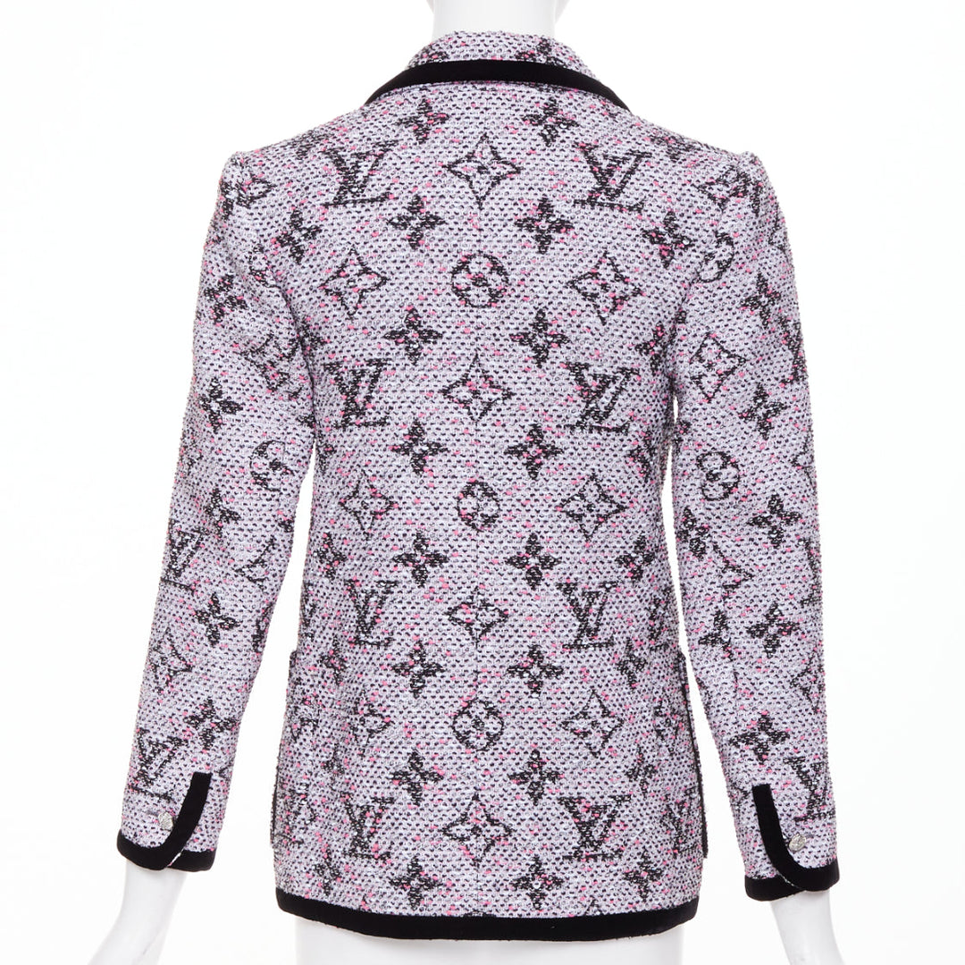 LOUIS VUITTON 2024 Monogram Preppy cream pink black velvet fitted blazer FR34 XS