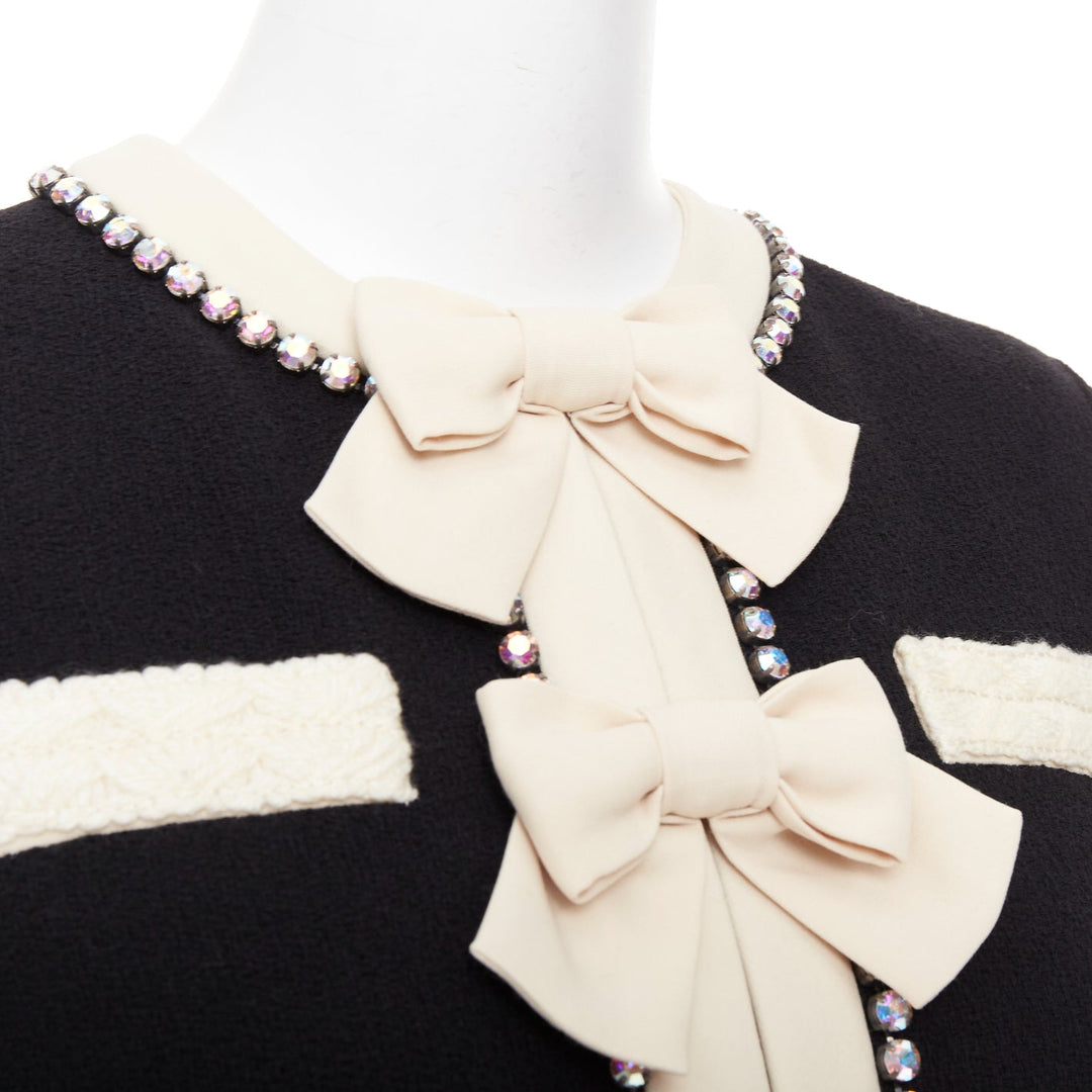GUCCI 2017 Runway black tailleur crystal bow embellished wool jacket IT40 S