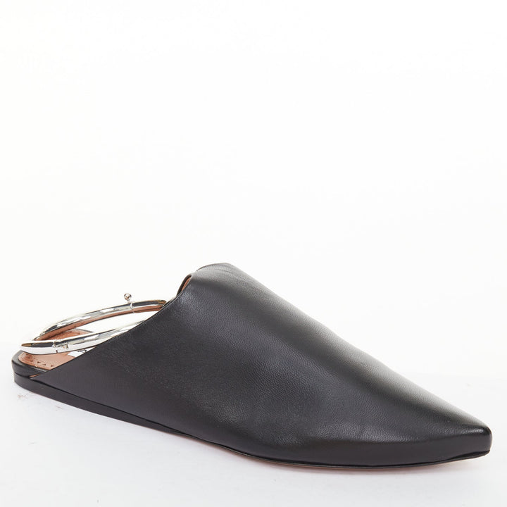 ALAIA 2022 Runway La Babouche black leather pointed toe ring slip on mules EU38