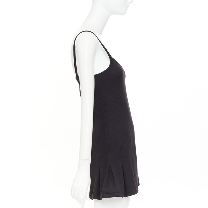rare CHANEL 04P Sports Vintage CC logo black fleece flared pinafore dress FR36 S