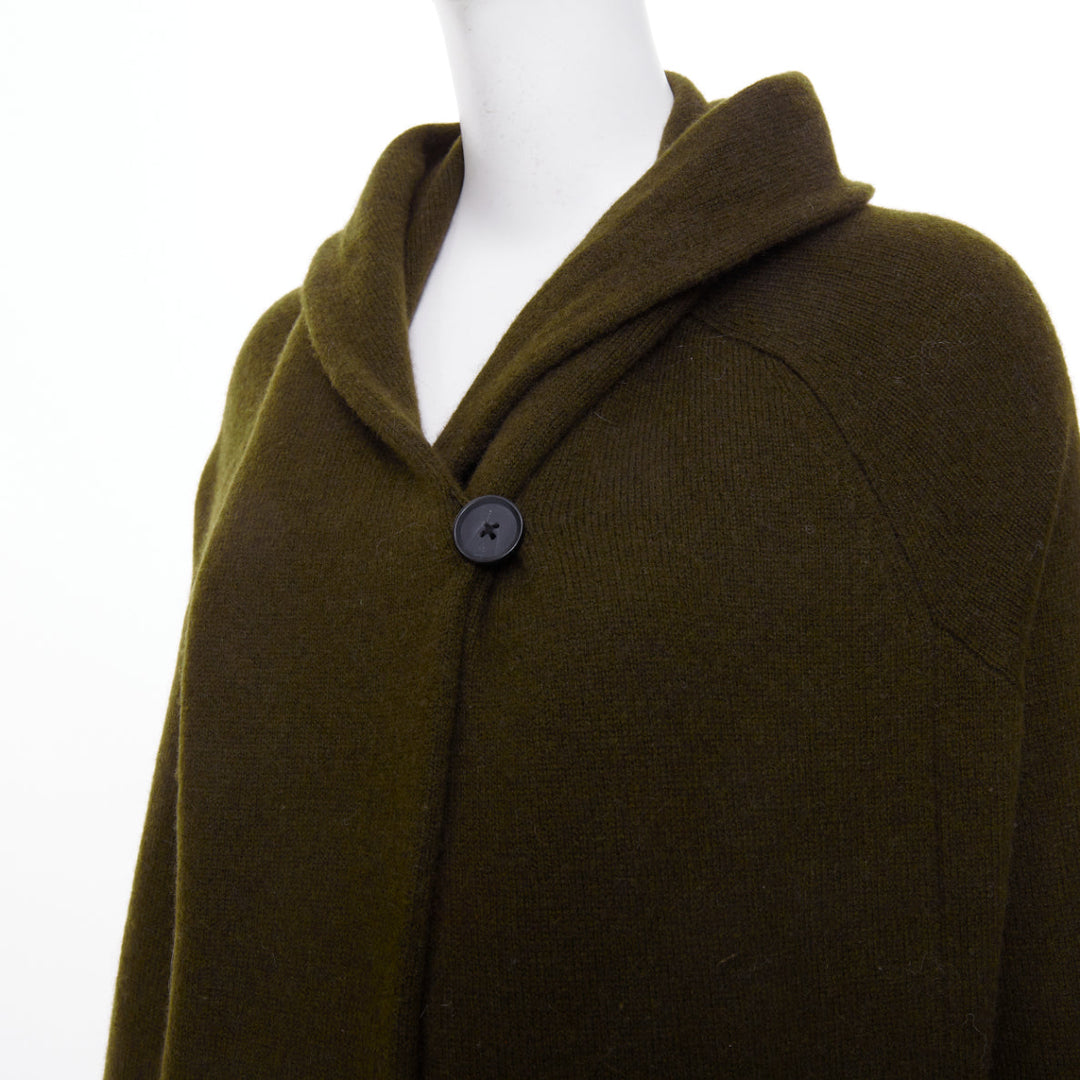 VINCE dark green yak wool blend hooded asymmetric cardigan coat XXS