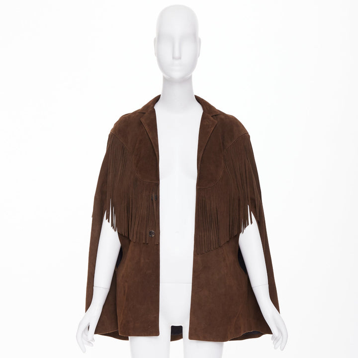 SAINT LAURENT 2015 goat suede western fringe wide sleeve cape jacket FR 36 S