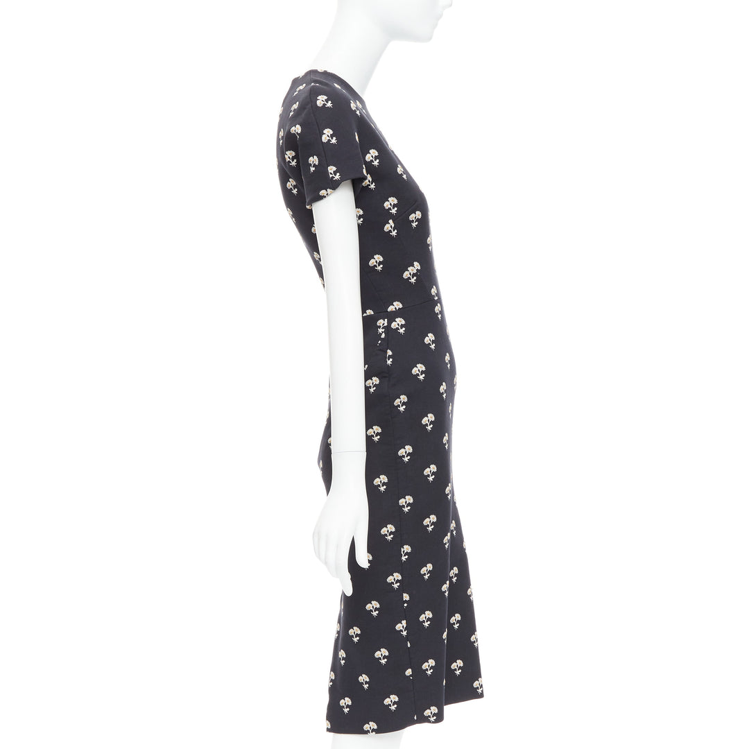 VICTORIA BECKHAM black white daisy floral cotton sheath dress UK10 M