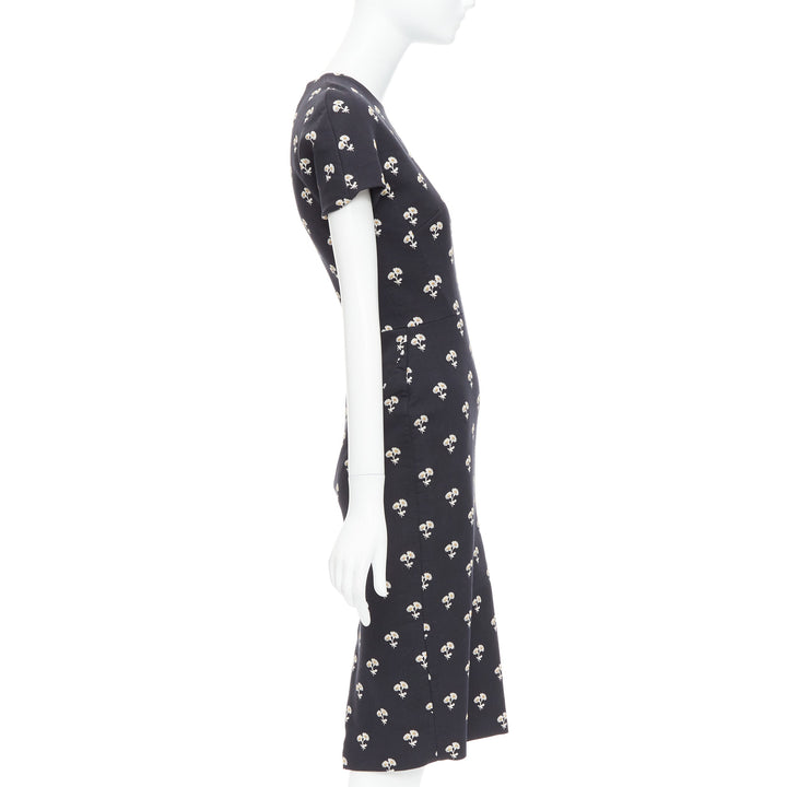 VICTORIA BECKHAM black white daisy floral cotton sheath dress UK10 M
