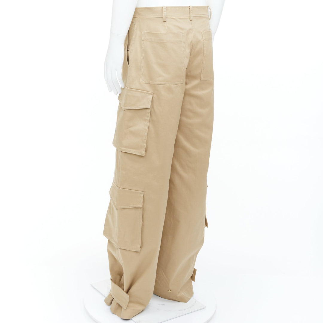 VALENTINO 2023 beige stretch cotton blend gabardine wide leg cargo pants IT46 S