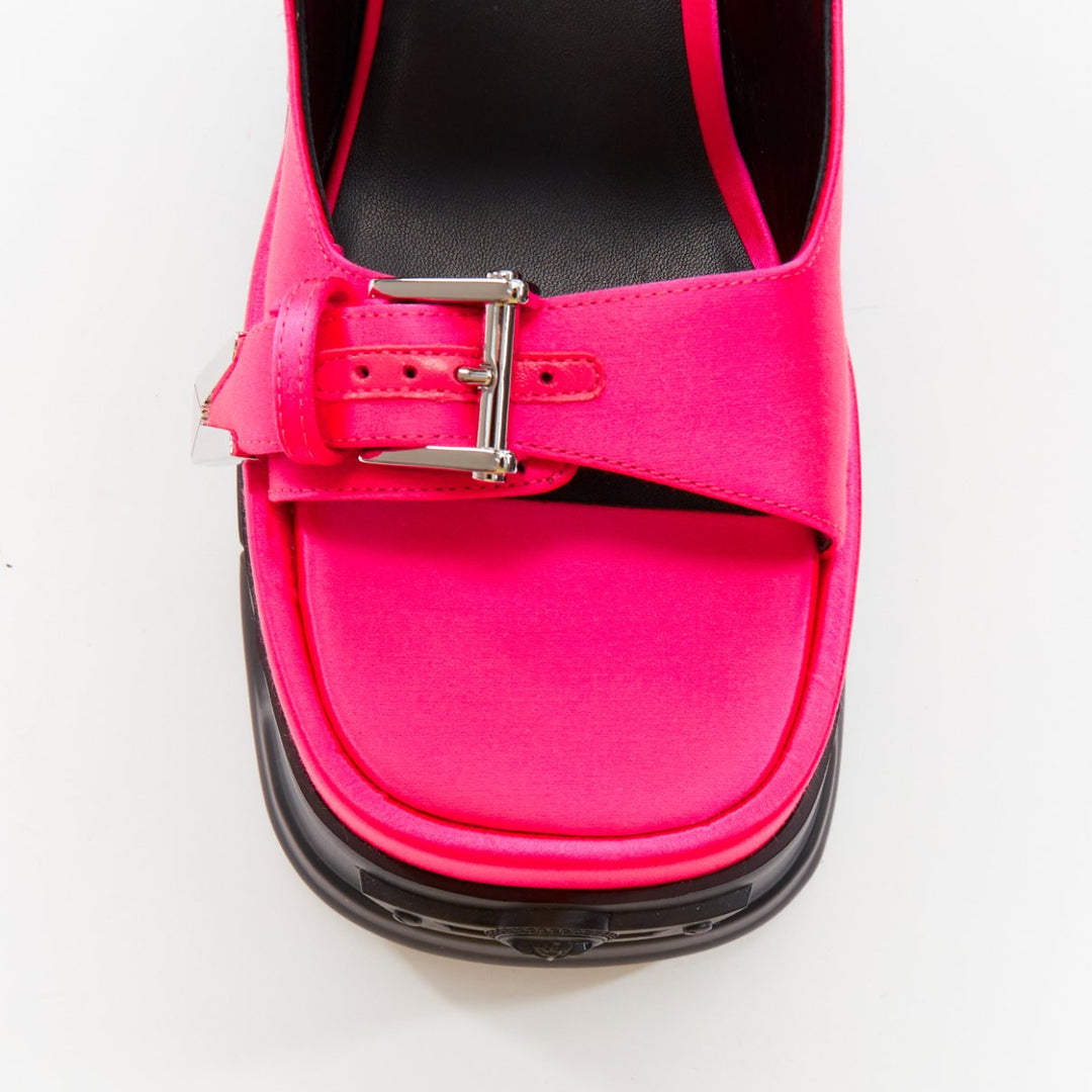 new VERSACE Anthem 120 Tropical Pink fuschia satin platform chunky sandals EU38