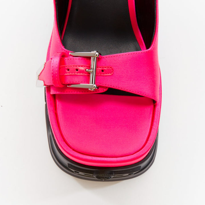 new VERSACE Anthem 120 Tropical Pink fuschia satin platform chunky sandals EU38
