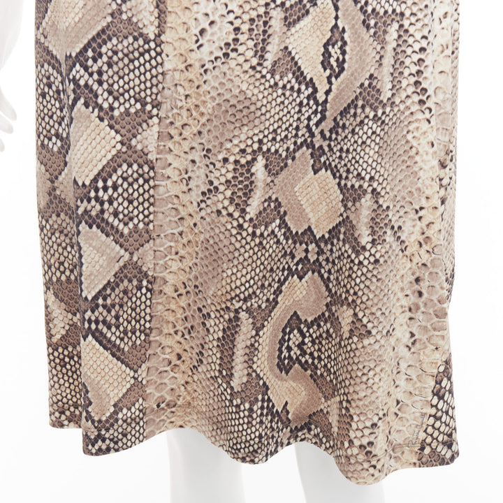 ROBERTO CAVALLI Vintage scaled leather print lace detail V neck dress IT42 M