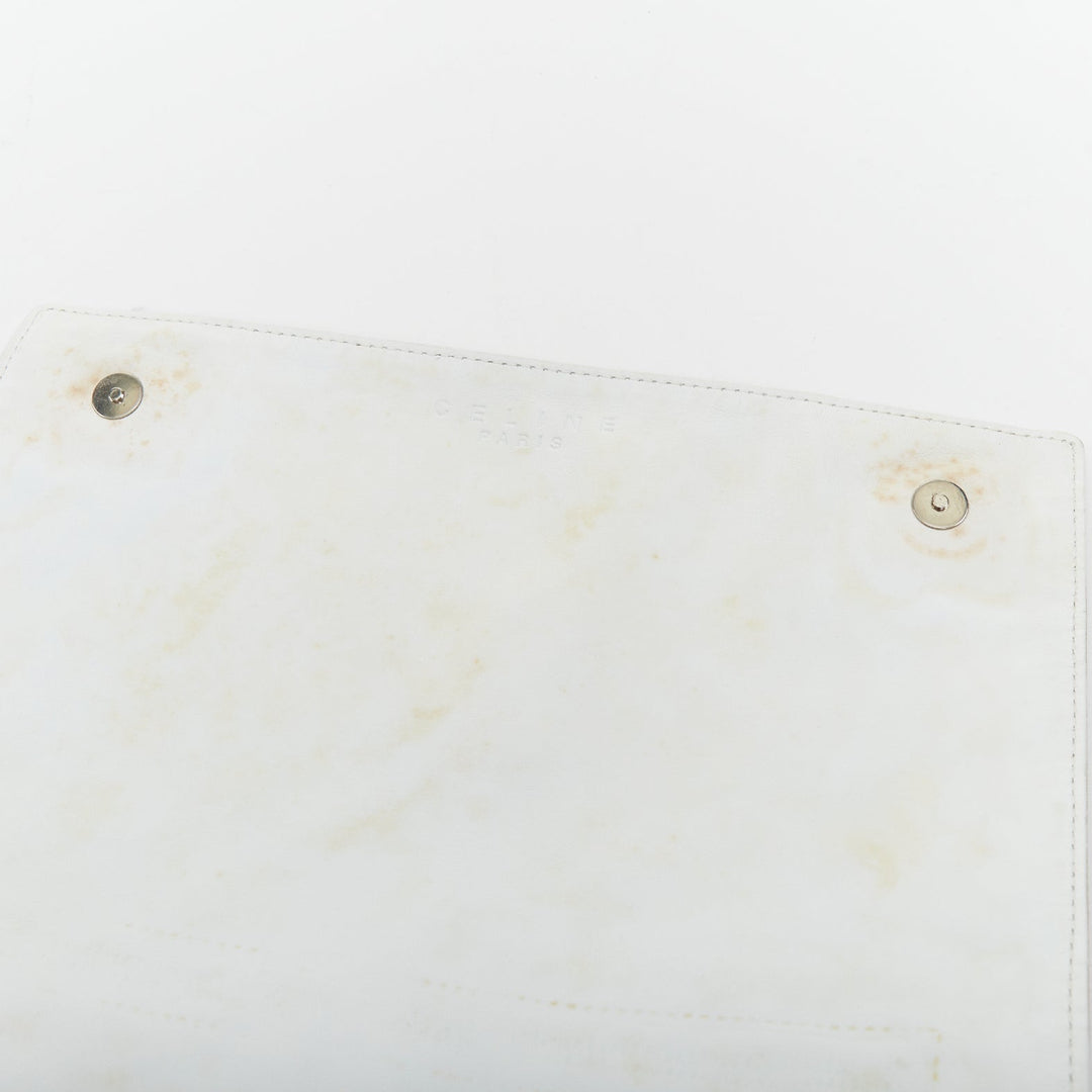 CELINE Vintage beige fabric Triomphe monogram white leather crossbody bag
