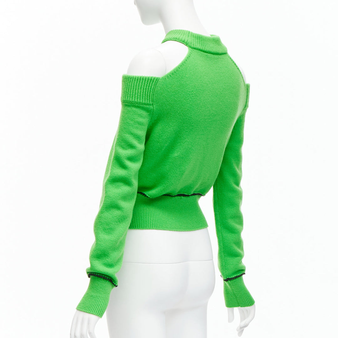 ALEXANDER MCQUEEN 2022 wool green cold shoulder black lattice seam sweater S