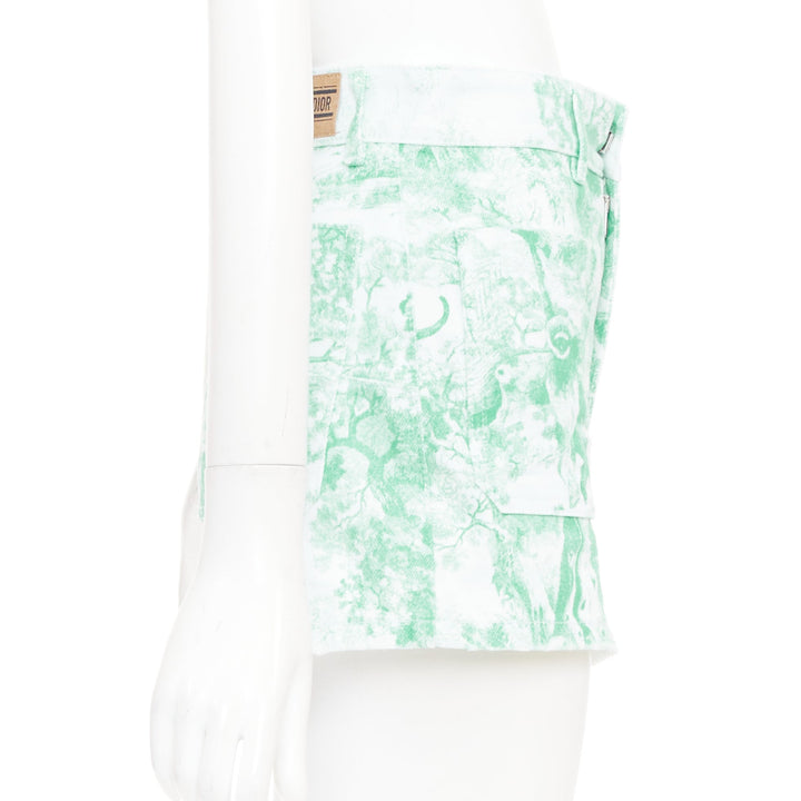 DIOR 2024 Dioriviera mint green Toile de Jouy Sauvage denim shorts FR34 XS
