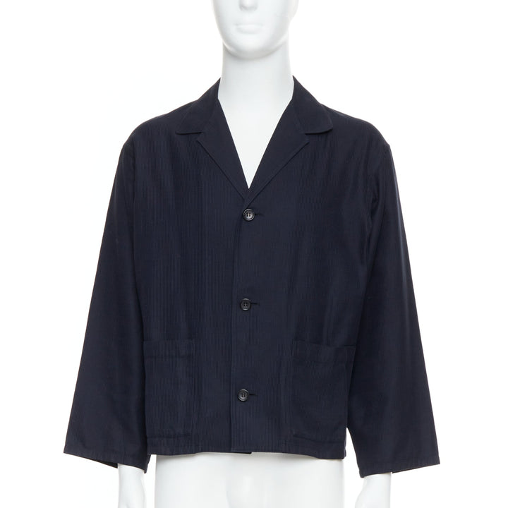 YOHJI YAMAMOTO navy soft fabric stripe lightweight cropped blazer S