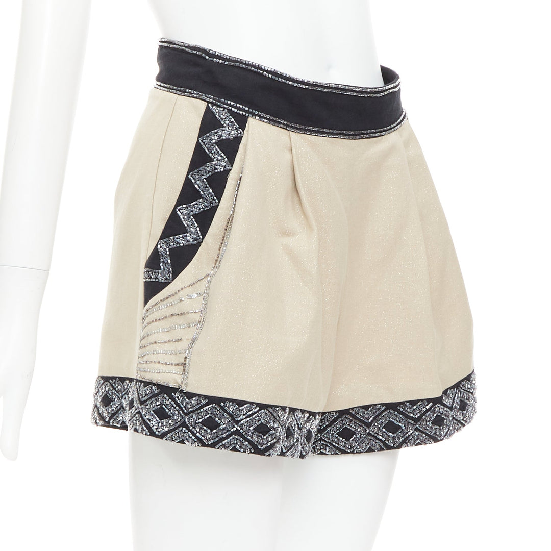 TWINSET Limited Edition gold black linen cotton embellished wide shorts IT38 XS