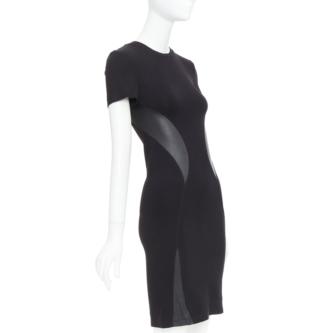 MCQ ALEXANDER MCQUEEN black leather panel fitted bodycon dress S