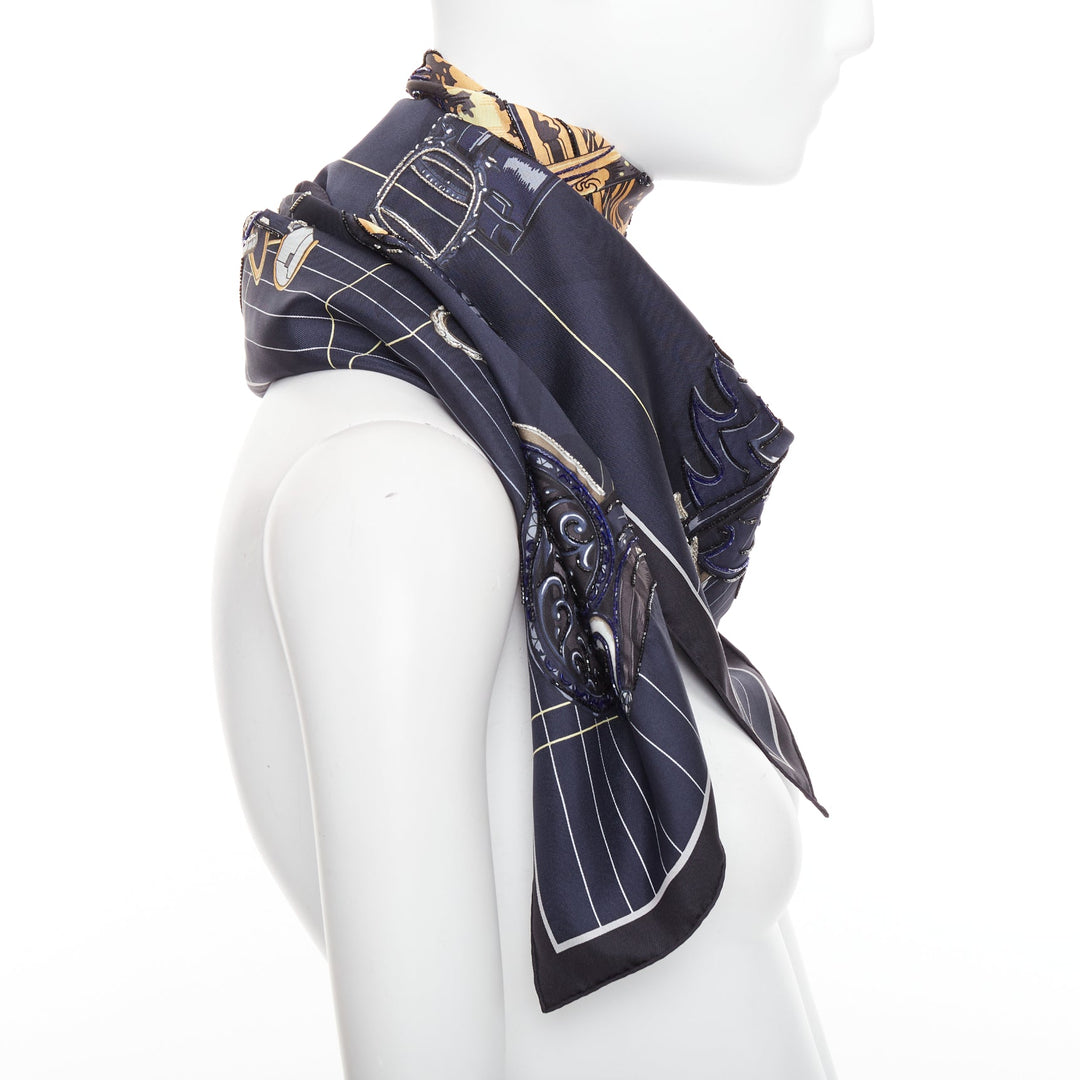 HERMES 2025 Tous en Selle embroidered scarf 90cm 100% silk applique beaded scarf