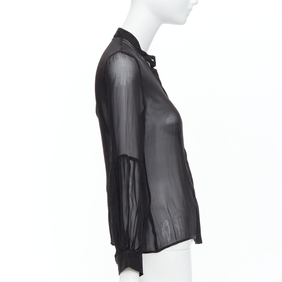 PIERRE BALMAIN Vintage black sheer silk balloon sleeve blouse Sz.24 FR38 S