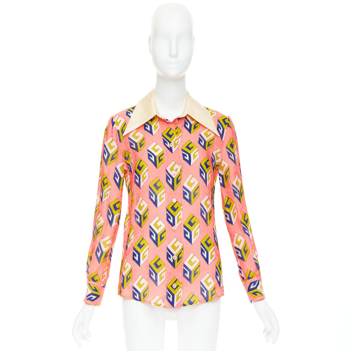GUCCI Alessandro Michele 2017 pink geometric vintage G print blouse IT38 XS