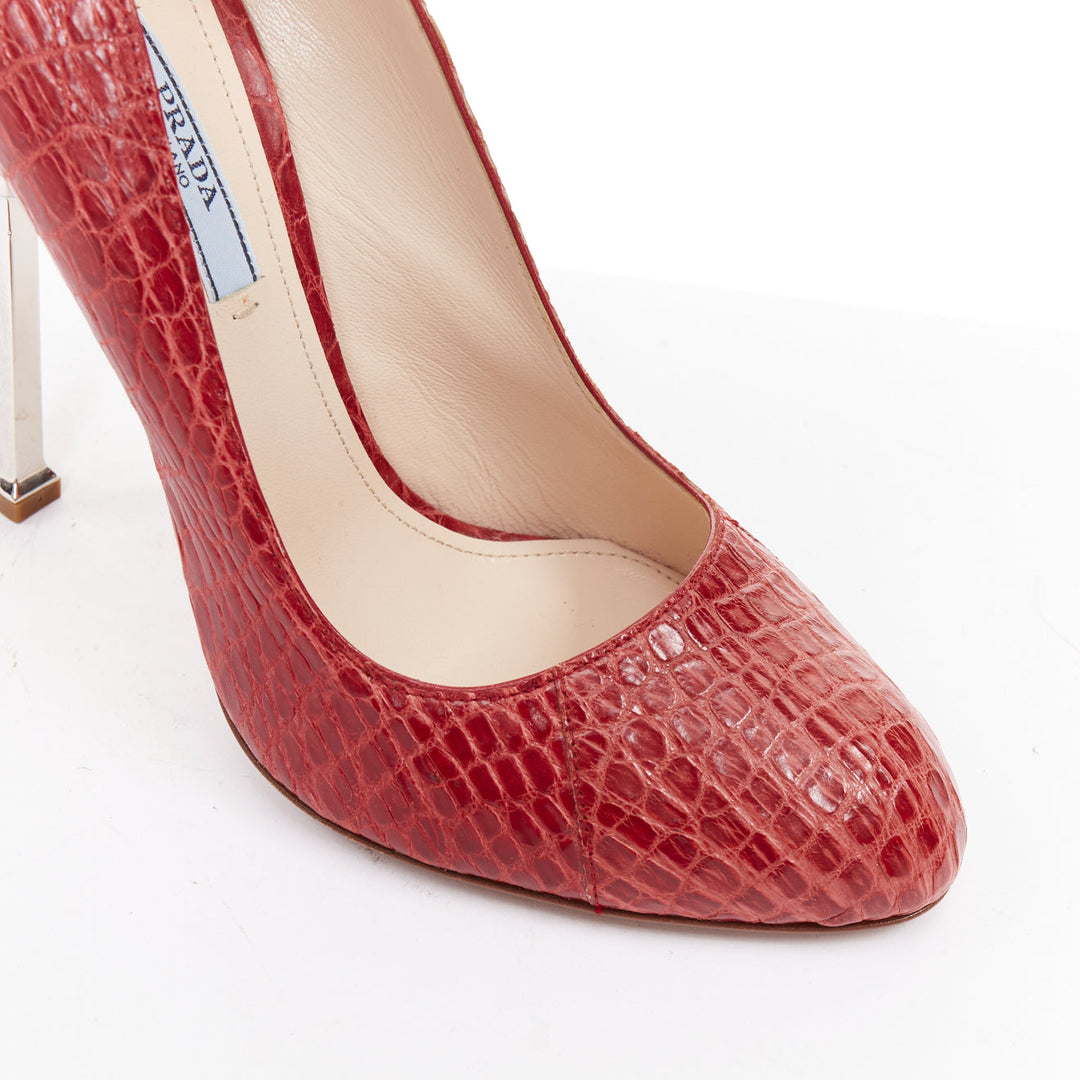 rare PRADA 2012 Runway 50s Hot Rod red croc red rocket flame heel pump EU36