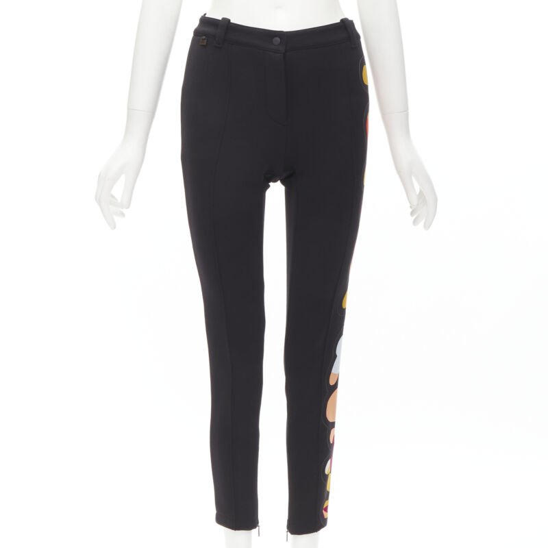 FENDI black thick wool Fendi Roma print cropped tight pants XS