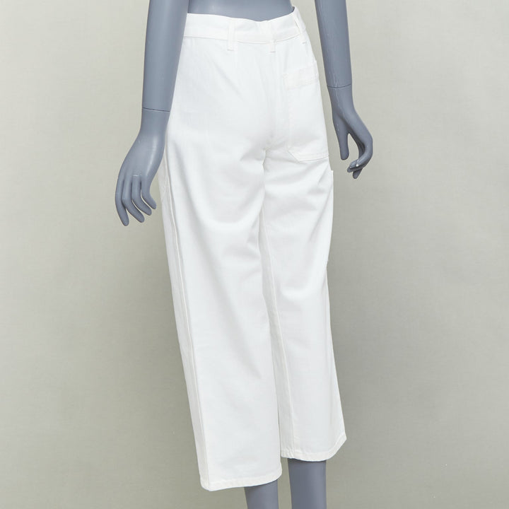 THE ROW white cotton studded patch pockets high waist crop jeans US0 XS