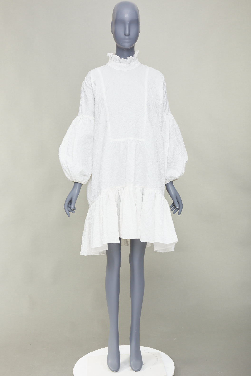 CECILIE BAHNSEN 2021 Belle white cloque high neck ruffle tier panel dress UK8 S