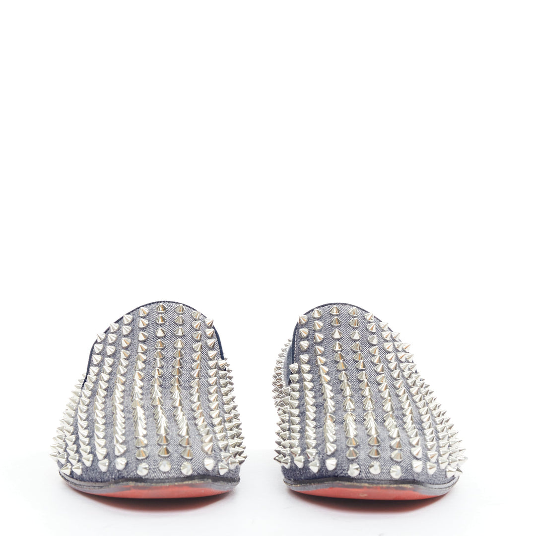 CHRISTIAN LOUBOUTIN Dandelion Spikes blue denim silver spike stud  loafer EU43
