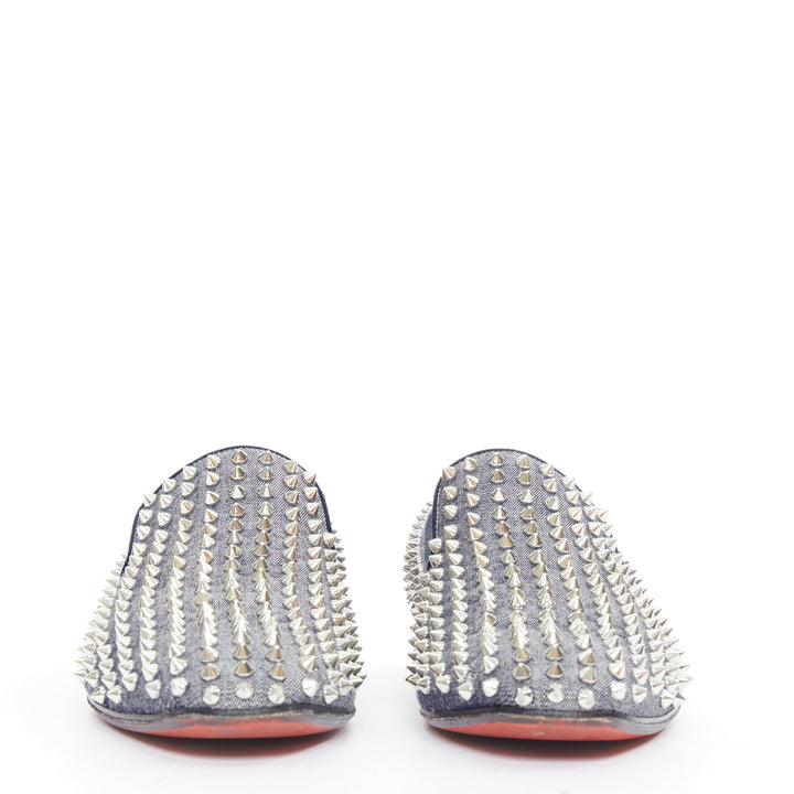 CHRISTIAN LOUBOUTIN Dandelion Spikes blue denim silver spike stud  loafer EU43