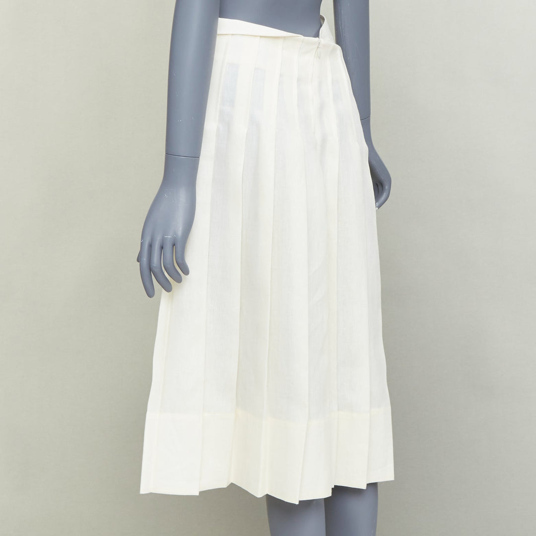 JACQUEMUS L'Amour cream linen asymmetric pleated cut out midi skirt FR38 M