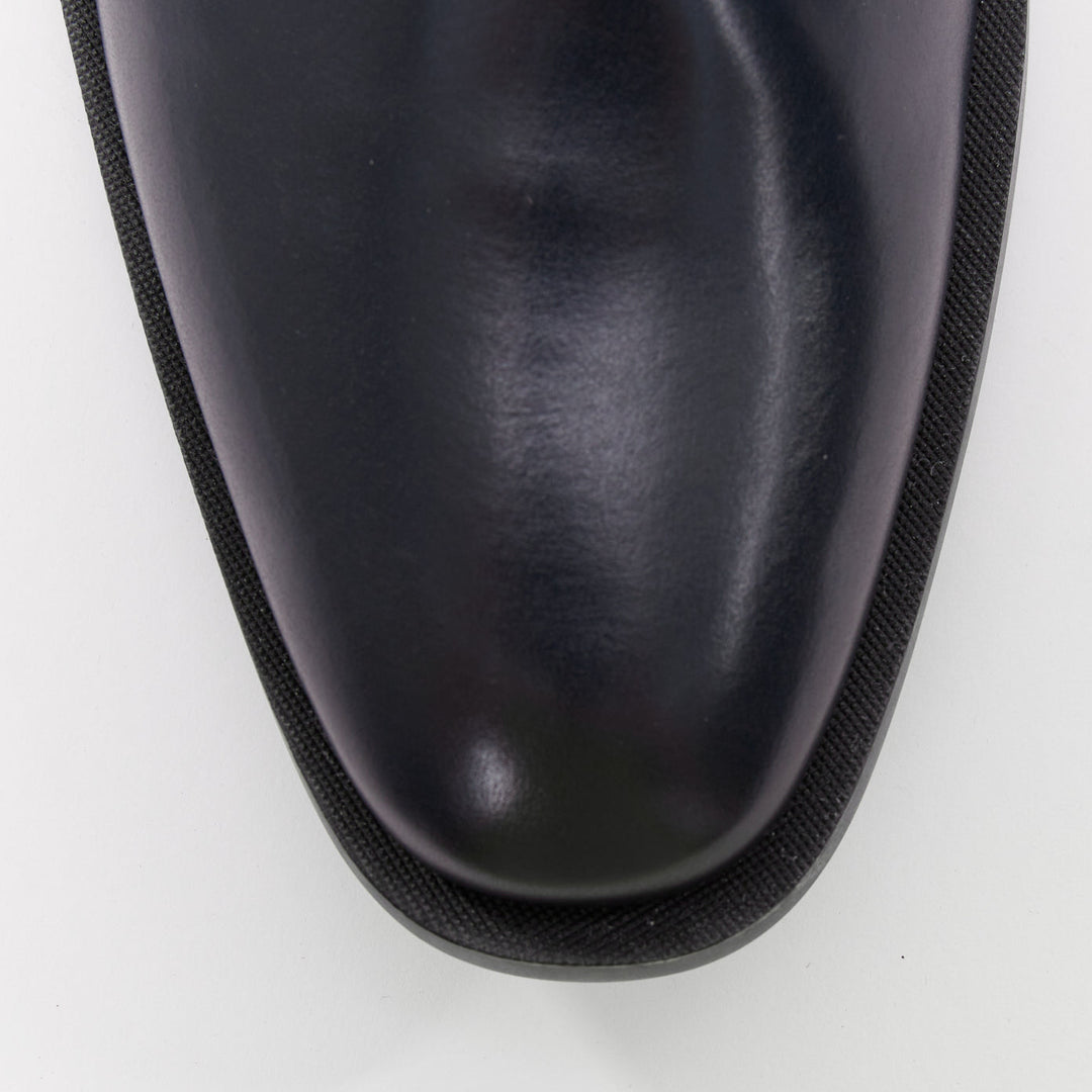 DIOR MEN midnight blue calfskin silver zip minimal ankle boots EU43